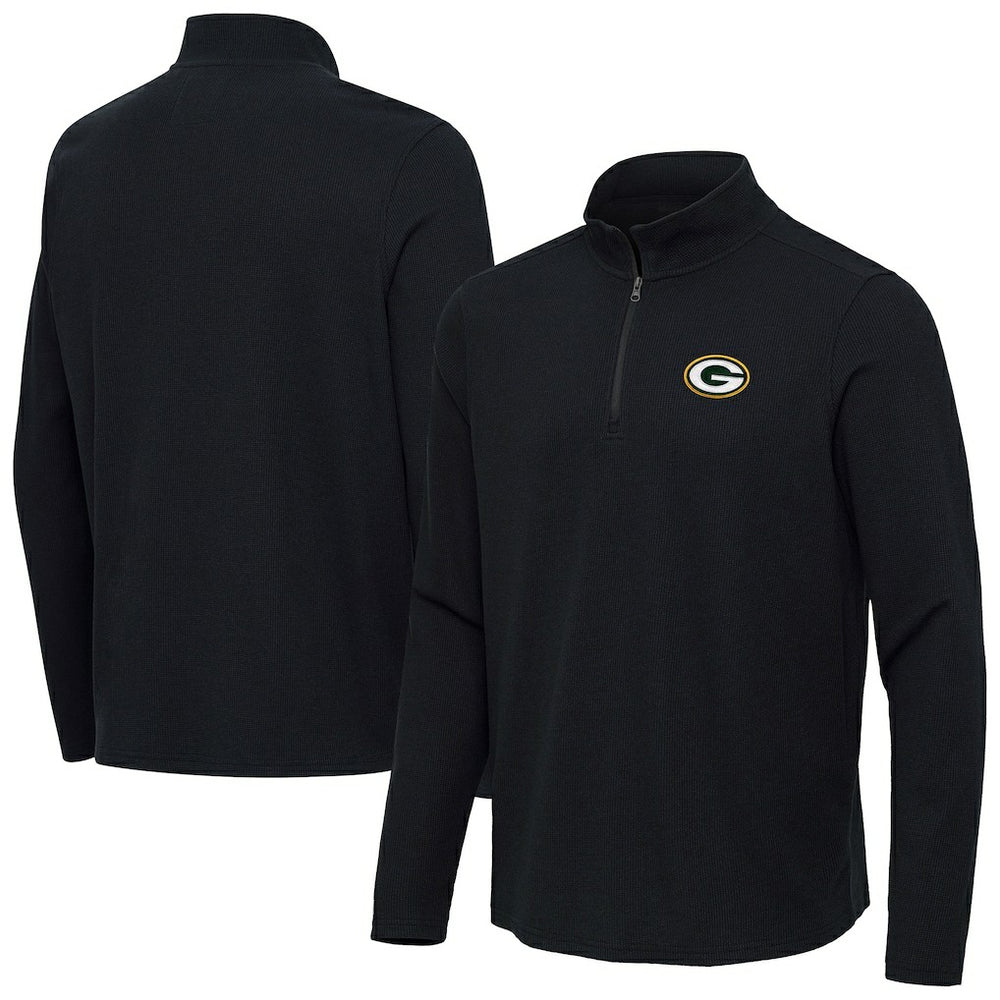 Green Bay Packers Antigua Sync Tri-Blend Quarter-Zip Pullover Heather Black | NFL