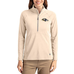 Baltimore Ravens Cutter & Buck Women's Adapt Eco Knit Stretch Recycled Raglan Half-Zip Pullover Tan | NFL
