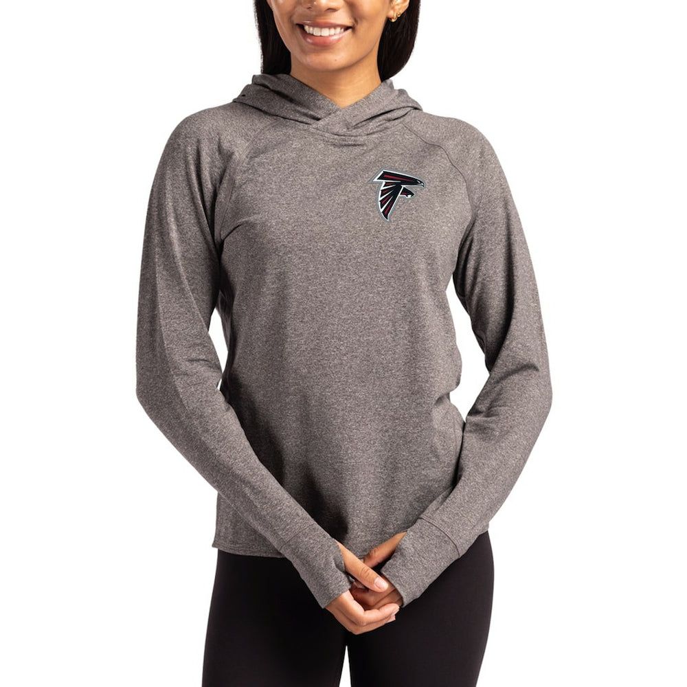 Atlanta Falcons Cutter & Buck Women's Primary Logo Adapt Knit Recycled Raglan Pullover Hoodie Heather Charcoal | NFL