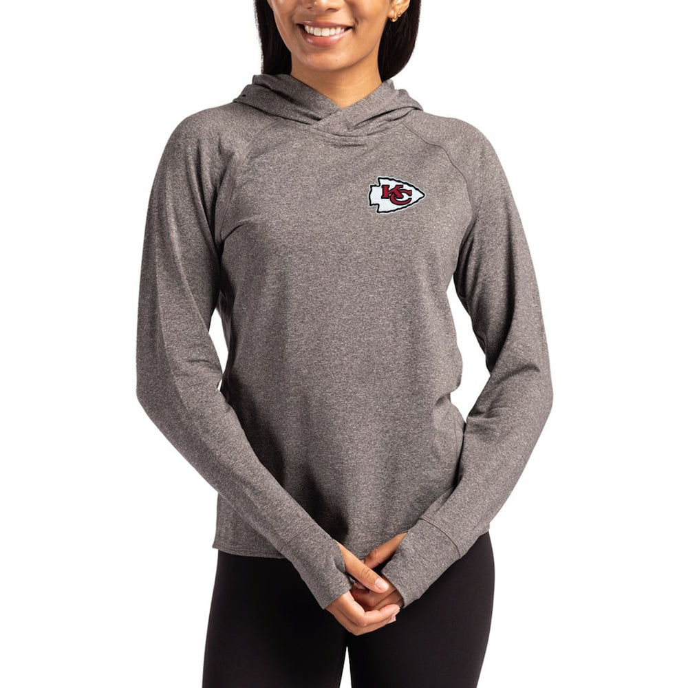 Kansas City Chiefs Cutter & Buck Women's Primary Logo Adapt Knit Recycled Raglan Pullover Hoodie Heather Charcoal | NFL
