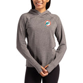 Miami Dolphins Cutter & Buck Women's Throwback Logo Adapt Knit Recycled Raglan Pullover Hoodie Heather Charcoal | NFL
