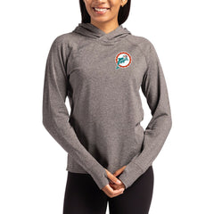 Miami Dolphins Cutter & Buck Women's Throwback Logo Adapt Knit Recycled Raglan Pullover Hoodie Heather Charcoal | NFL