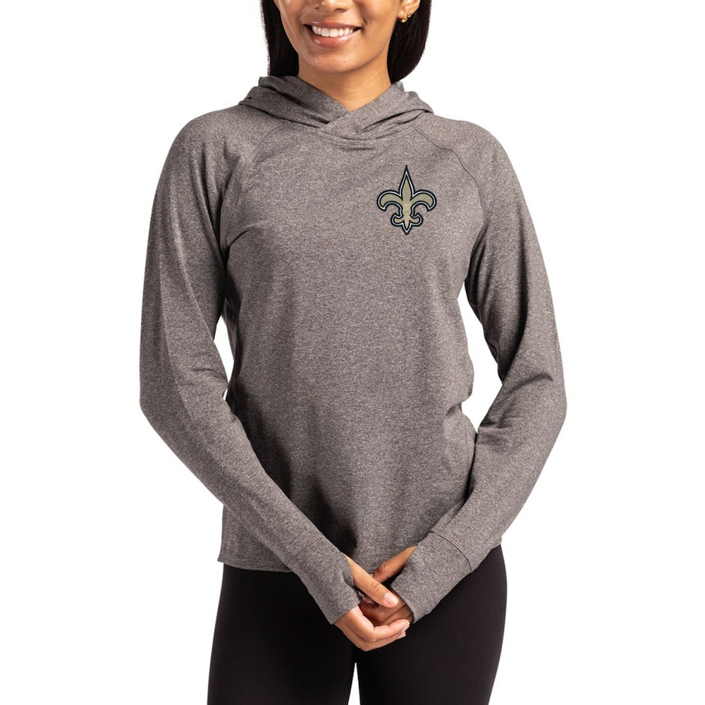 New Orleans Saints Cutter & Buck Women's Primary Logo Adapt Knit Recycled Raglan Pullover Hoodie Heather Charcoal | NFL