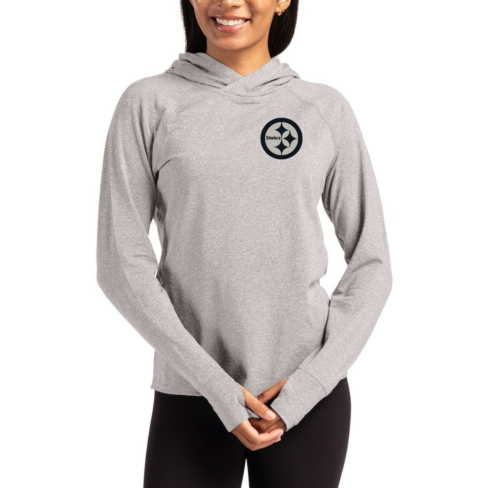 Pittsburgh Steelers Cutter & Buck Women's Tonal Logo Adapt Knit Recycled Raglan Pullover Hoodie Heather Gray | NFL