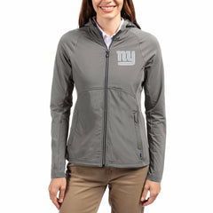 New York Giants Cutter & Buck Women's Adapt Eco Knit Hybrid Recycled Raglan Full-Zip Hoodie Jacket Gray | NFL