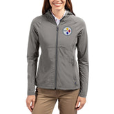 Pittsburgh Steelers Cutter & Buck Women's Adapt Eco Knit Hybrid Recycled Raglan Full-Zip Hoodie Jacket Gray | NFL