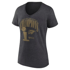 Oklahoma City Thunder Women's 2025 NBA Finals Champions Double Dribble V-Neck T-Shirt Heather Charcoal - NBA