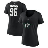 Mikko Rantanen Dallas Stars Fanatics Women's Authentic Stack Name & Number V-Neck T-Shirt - Black - NHL