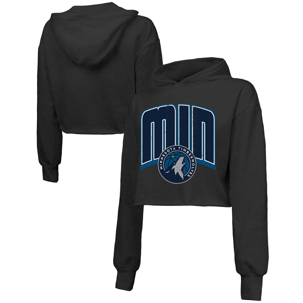 Minnesota Timberwolves Majestic Threads Women's Tri-Blend Cropped Pullover Hoodie Black - NBA