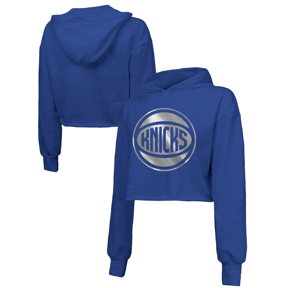New York Knicks Majestic Threads Women's Tri-Blend Cropped Pullover Hoodie Royal - NBA