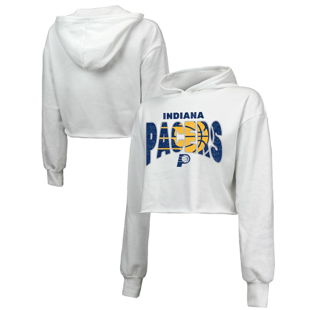 Indiana Pacers Majestic Threads Women's Tri-Blend Cropped Pullover Hoodie White - NBA