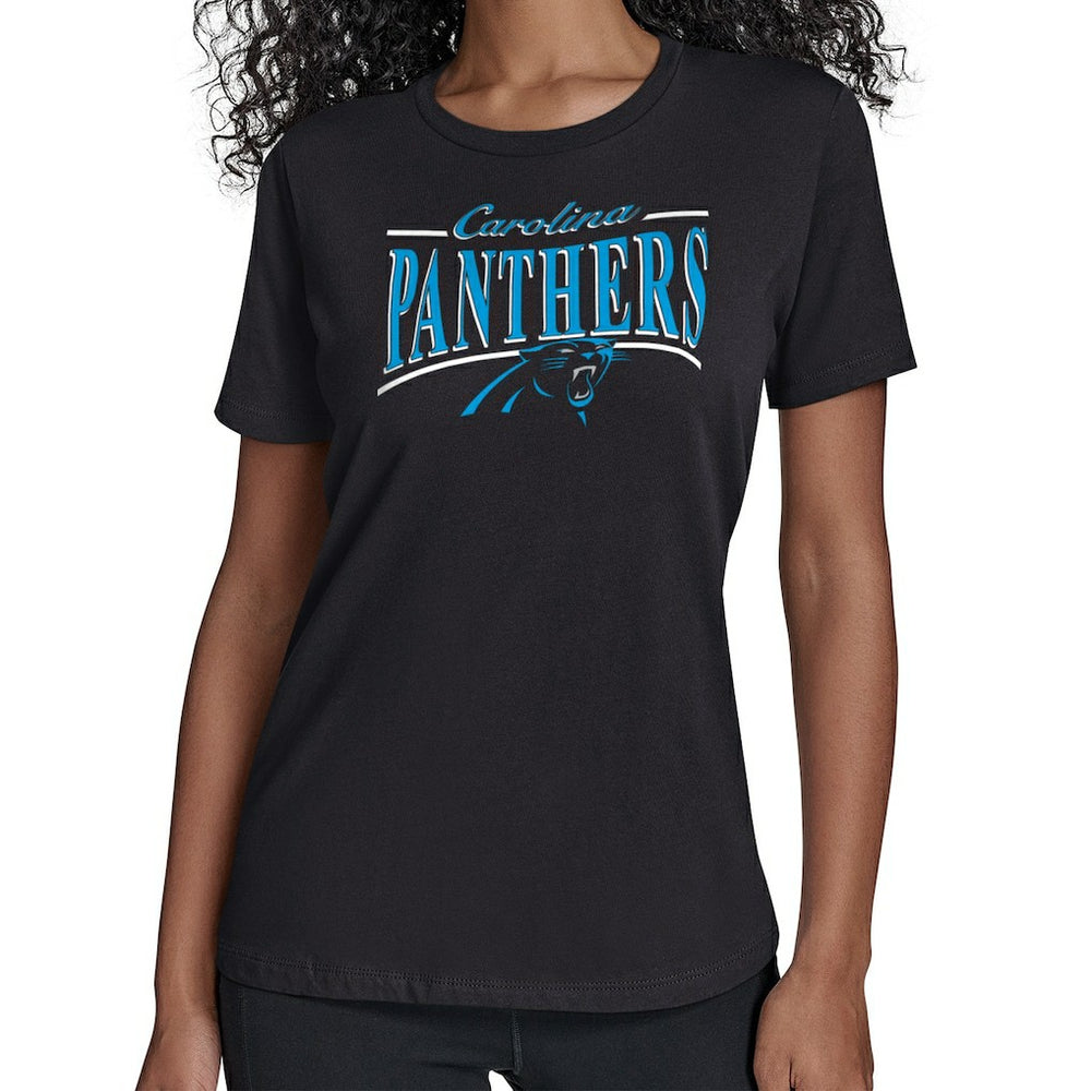 Carolina Panthers Starter Women's Arch Stripe T-Shirt Black | NFL