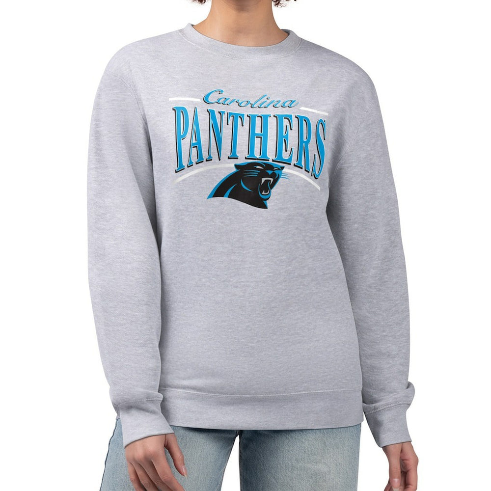 Carolina Panthers Starter Women's Arch Stripe Fleece Pullover Sweatshirt Gray | NFL
