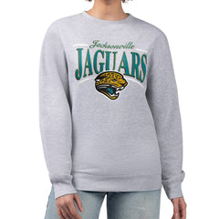 Jacksonville Jaguars Starter Women's Throwback Arch Stripe Fleece Pullover Sweatshirt Gray | NFL