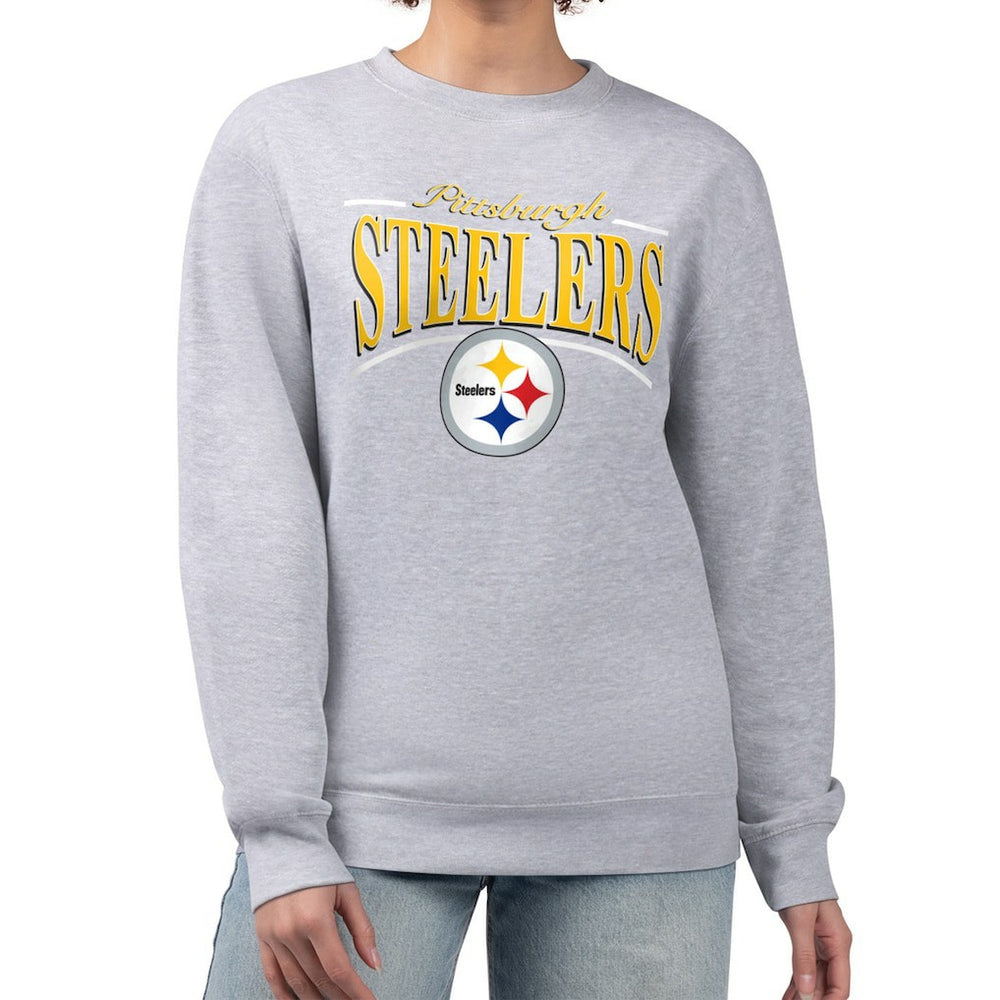 Pittsburgh Steelers Starter Women's Arch Stripe Fleece Pullover Sweatshirt Gray | NFL