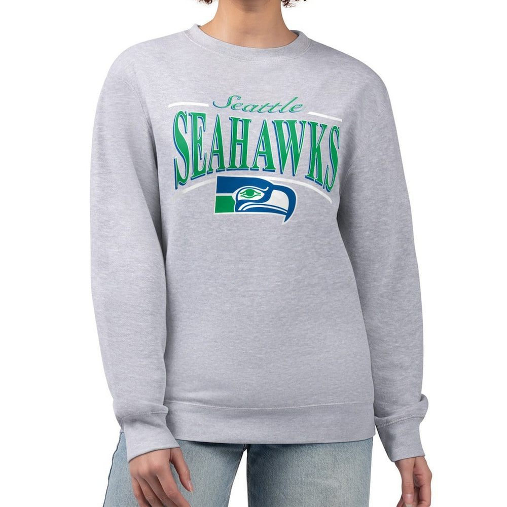 Seattle Seahawks Starter Women's Throwback Arch Stripe Fleece Pullover Sweatshirt Gray | NFL