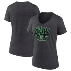 Dallas Stars Women's Retro Banner V-Neck T-Shirt - Charcoal - NHL