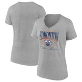Edmonton Oilers Women's Retro Script V-Neck T-Shirt - Gray - NHL