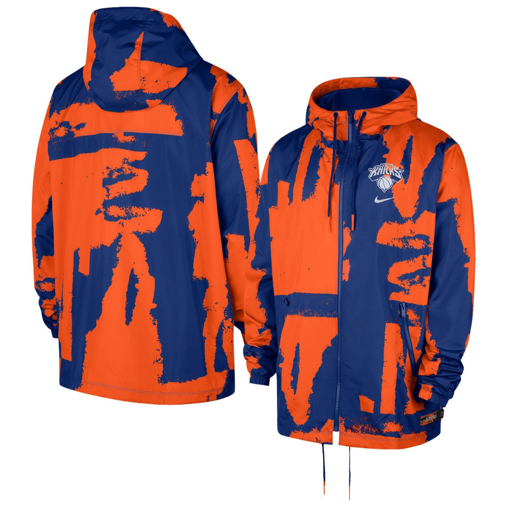 New York Knicks Courtside Club Premium Woven Full-Zip Hooded Jacket Blue/Orange - NBA
