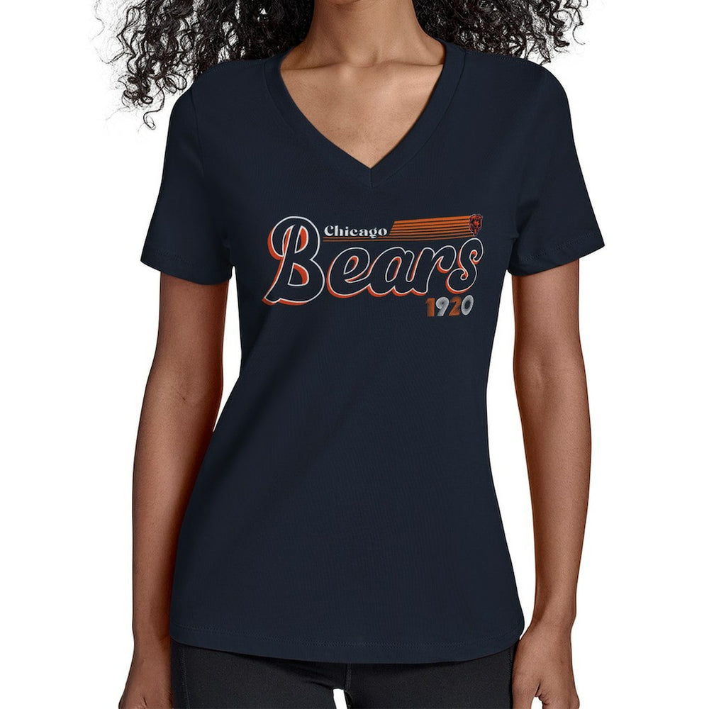 Chicago Bears Starter Women's Groovy Script V-Neck T-Shirt Navy | NFL
