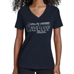 Dallas Cowboys Starter Women's Groovy Script V-Neck T-Shirt Navy | NFL