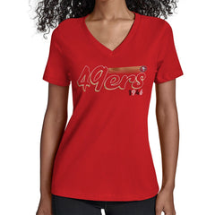 San Francisco 49ers Starter Women's Groovy Script V-Neck T-Shirt Scarlet | NFL