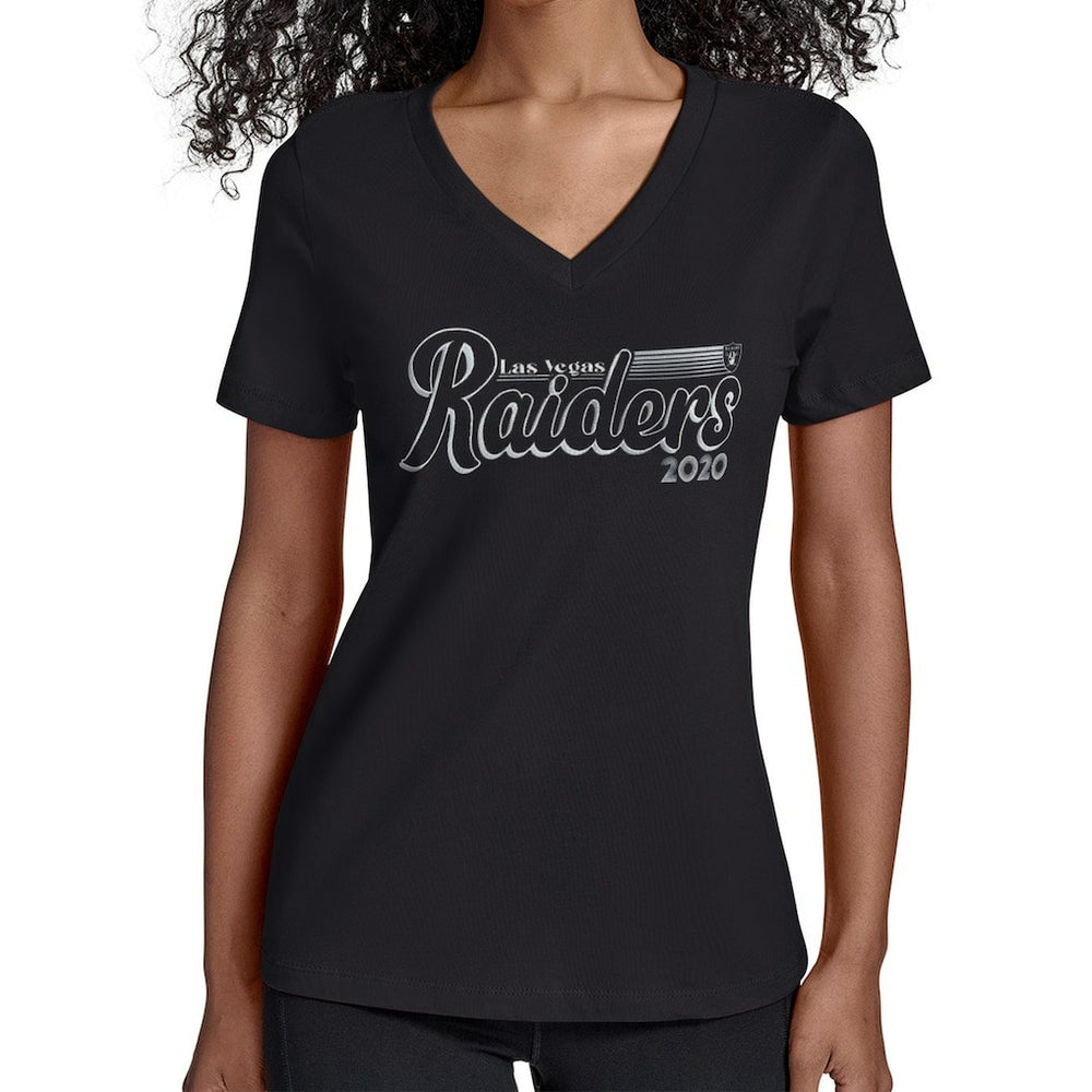 Las Vegas Raiders Starter Women's Groovy Script V-Neck T-Shirt Black | NFL