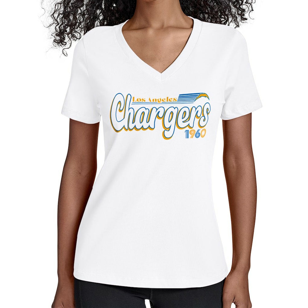 Los Angeles Chargers Starter Women's Groovy Script V-Neck T-Shirt White | NFL
