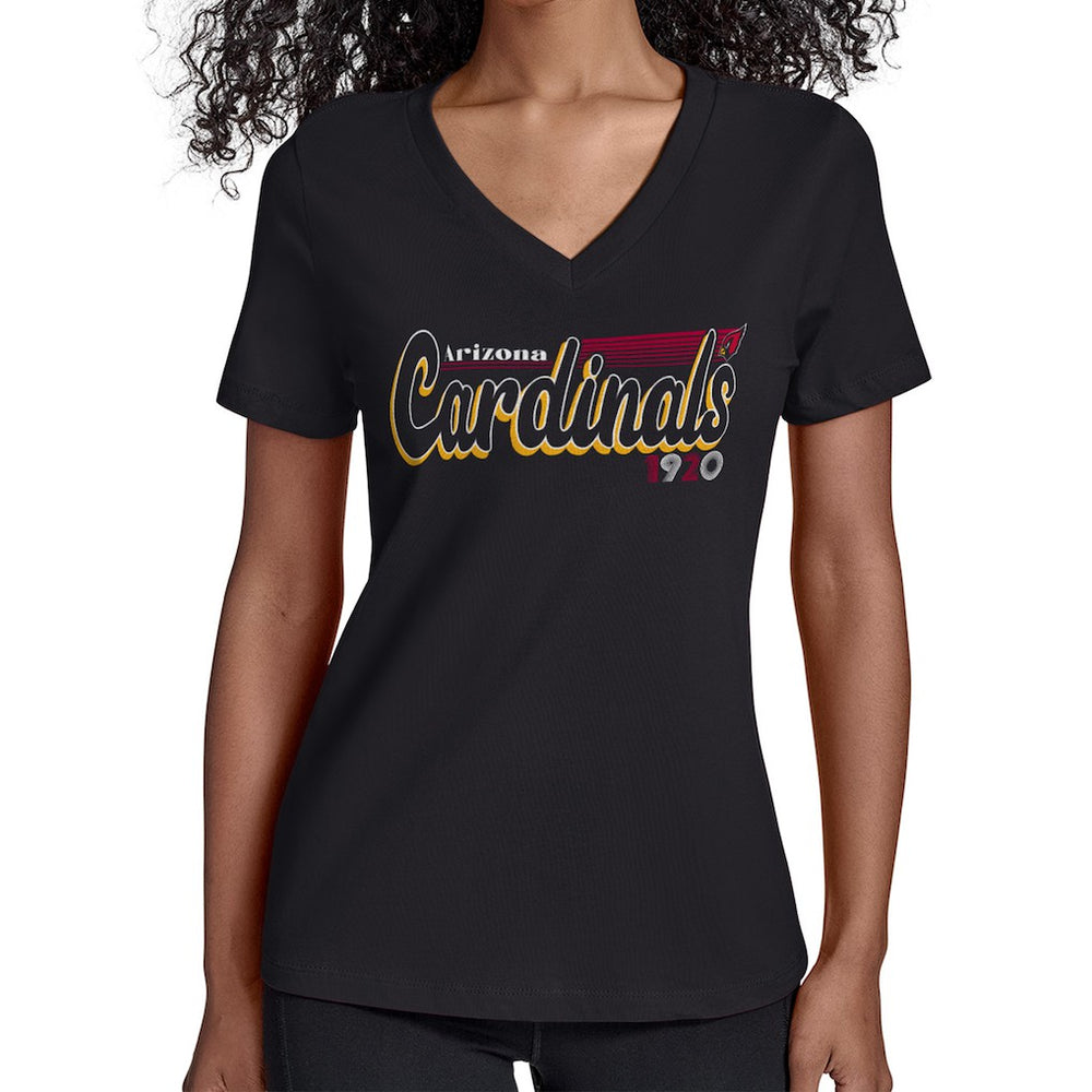 Arizona Cardinals Starter Women's Groovy Script V-Neck T-Shirt Black | NFL