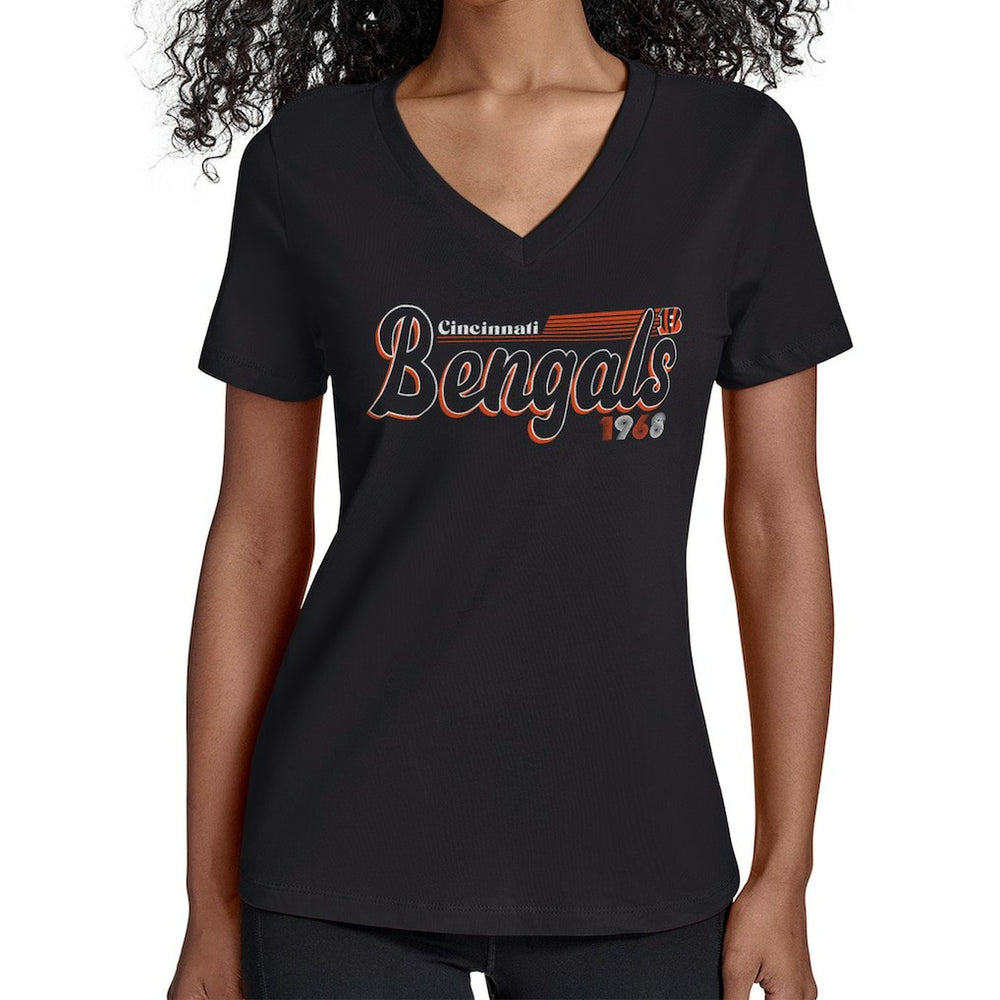 Cincinnati Bengals Starter Women's Groovy Script V-Neck T-Shirt Black | NFL