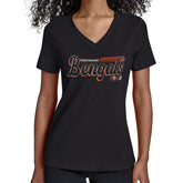 Cincinnati Bengals Starter Women's Groovy Script V-Neck T-Shirt Black | NFL
