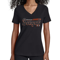 Cincinnati Bengals Starter Women's Groovy Script V-Neck T-Shirt Black | NFL