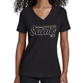New Orleans Saints Starter Women's Groovy Script V-Neck T-Shirt Black | NFL