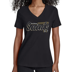 New Orleans Saints Starter Women's Groovy Script V-Neck T-Shirt Black | NFL