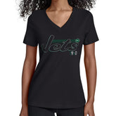 New York Jets Starter Women's Groovy Script V-Neck T-Shirt Black | NFL