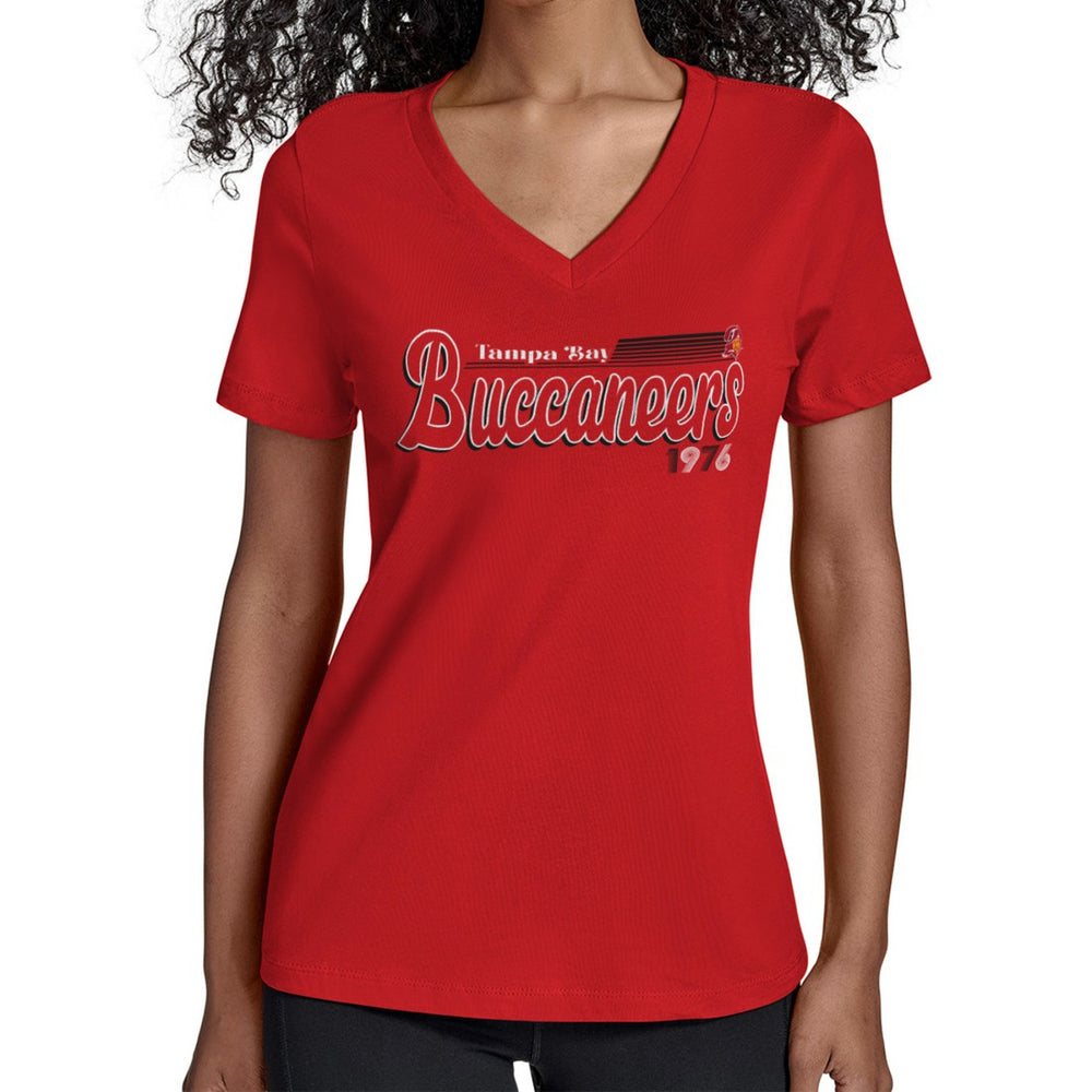 Tampa Bay Buccaneers Starter Women's Throwback Groovy Script V-Neck T-Shirt Red | NFL