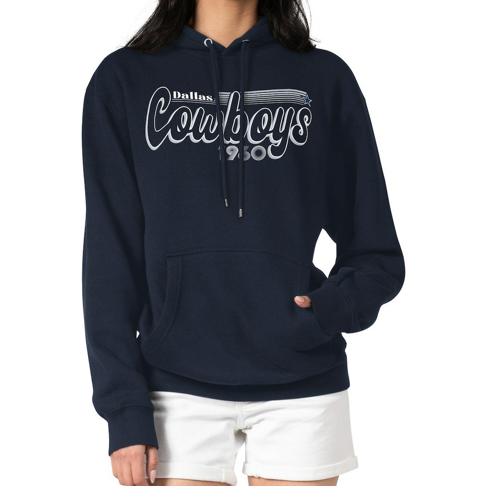 Dallas Cowboys Starter Women's Groovy Script Pullover Hoodie Navy | NFL