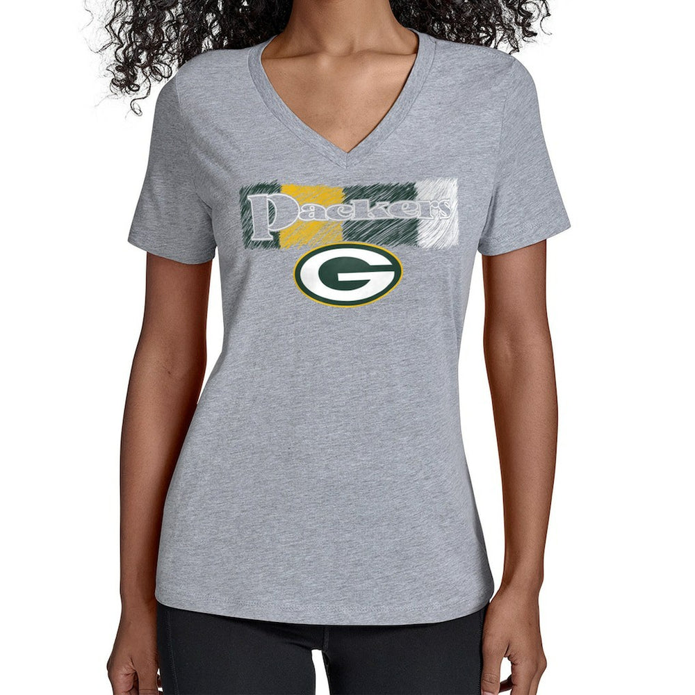 Green Bay Packers Starter Women's Color Shading V-Neck T-Shirt Gray | NFL
