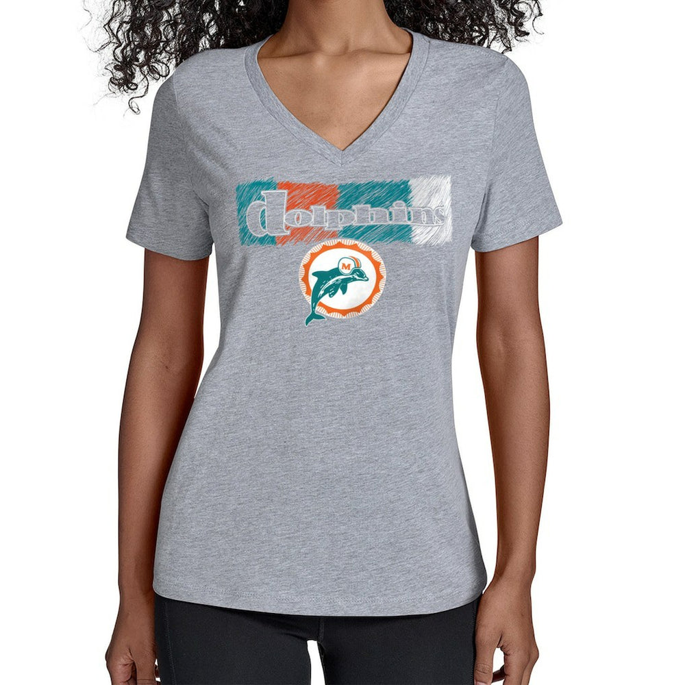 Miami Dolphins Starter Women's Color Shading V-Neck T-Shirt Gray | NFL