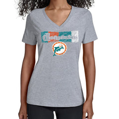 Miami Dolphins Starter Women's Color Shading V-Neck T-Shirt Gray | NFL