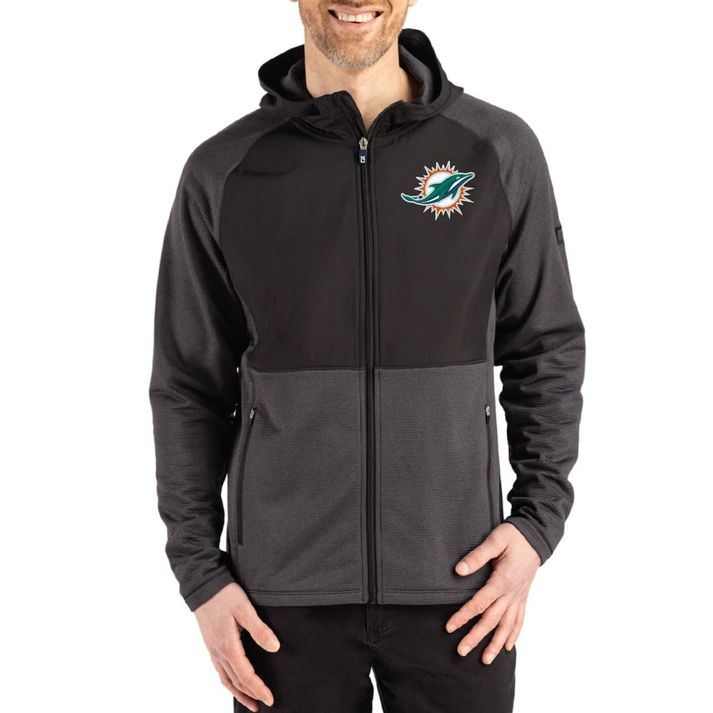 Miami Dolphins Cutter & Buck Peshastin Eco Fleece Recycled Raglan Full-Zip Tri-Blend Hybrid Jacket Heather Black | NFL