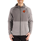 Cleveland Browns Cutter & Buck Peshastin Eco Fleece Recycled Raglan Full-Zip Tri-Blend Hybrid Jacket Heather Gray | NFL