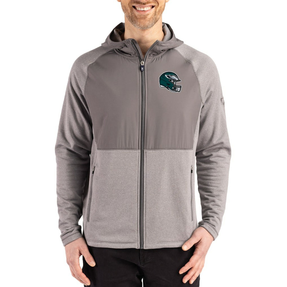 Philadelphia Eagles Cutter & Buck Peshastin Eco Fleece Recycled Raglan Full-Zip Tri-Blend Hybrid Jacket Heather Gray | NFL