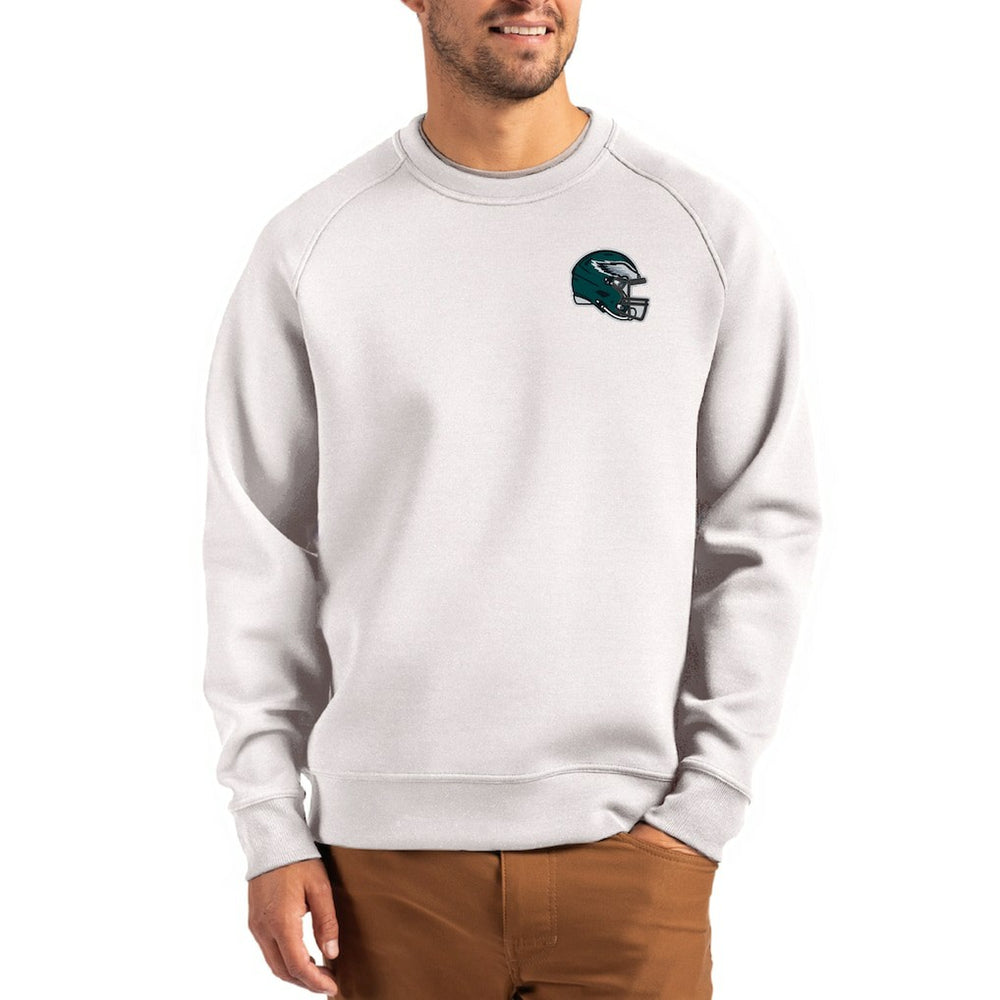 Philadelphia Eagles Cutter & Buck Helmet Roam Recycled Raglan Pullover Sweatshirt Gray | NFL