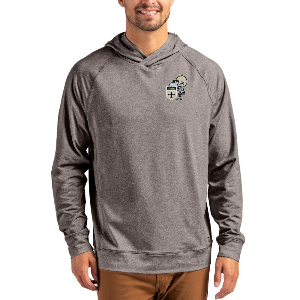 New Orleans Saints Cutter & Buck Adapt Historic Knit Recycled Raglan Pullover Hoodie Heather Gray | NFL