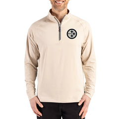 Pittsburgh Steelers Cutter & Buck Adapt Eco Knit Stretch Recycled Quarter-Zip Pullover Tan | NFL
