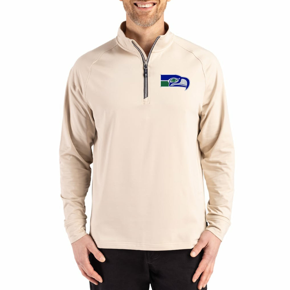 Seattle Seahawks Cutter & Buck Adapt Eco Knit Stretch Recycled Quarter-Zip Pullover Tan | NFL