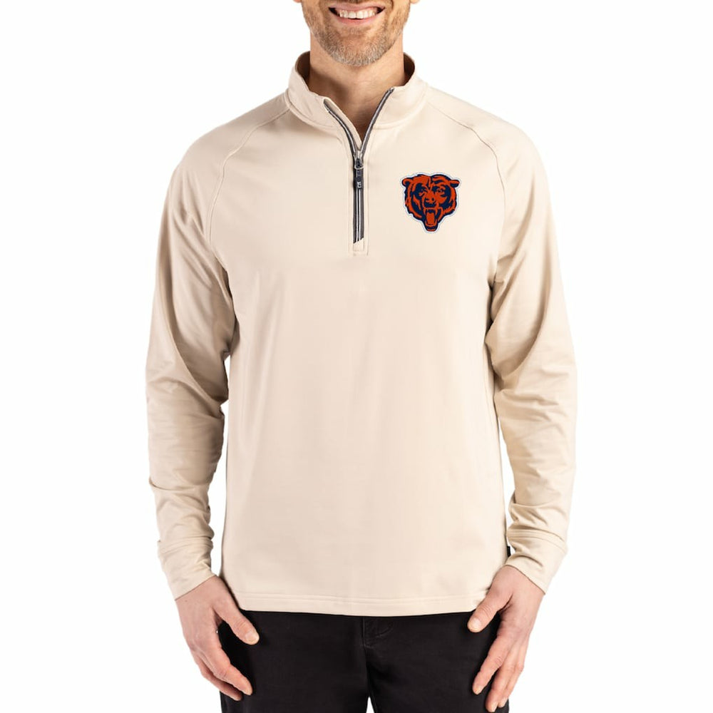 Chicago Bears Cutter & Buck Adapt Eco Knit Stretch Recycled Quarter-Zip Pullover Tan | NFL