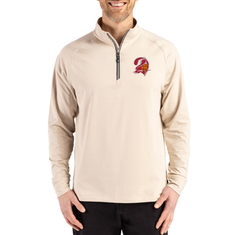 Tampa Bay Buccaneers Cutter & Buck Throwback Logo Adapt Eco Knit Stretch Recycled Quarter-Zip Pullover Tan | NFL