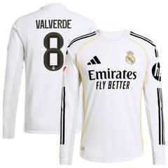 Federico Valverde Real Madrid 2025/26 Home Long Sleeve Jersey White | Adidas cheap